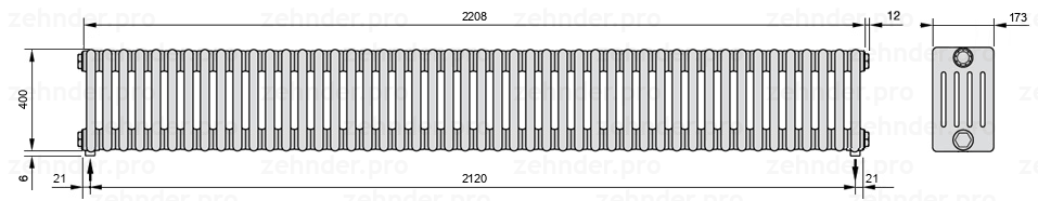 Схема (чертеж) Радиатор Zehnder Charleston 5040/48 №3570 Белый глянцевый RAL 9016